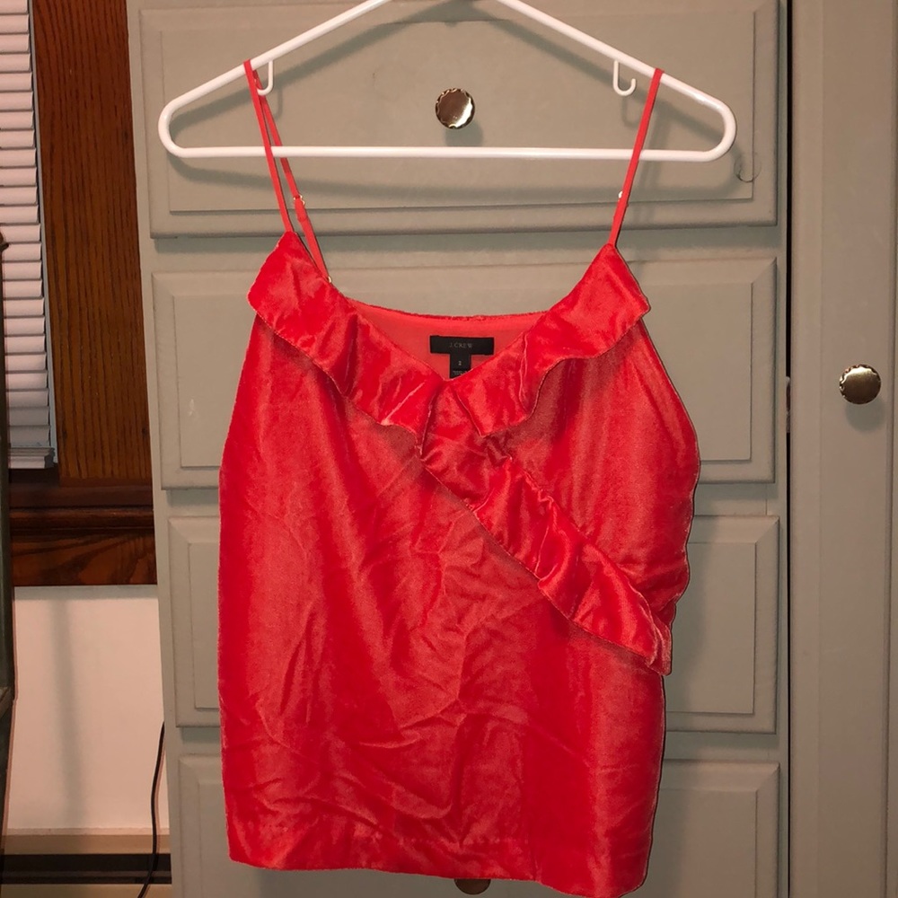 J Crew Red Velvet Ruffle Tank Top
